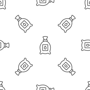 Belirli bir bitki simgesinin tohumlarıyla dolu gri çizgi paketi beyaz arka planda izole edilmiş pürüzsüz desen. Vektör