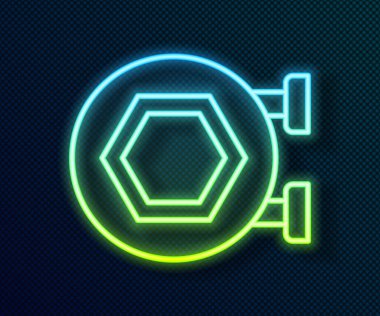 Siyah arka planda izole edilmiş bal peteği ile parlayan neon hattı asılı. İmza simgesi. Bal hücrelerinin sembolü. Tatlı doğal yemek. Vektör