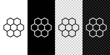 Çizgi bal peteği simgesi siyah beyaz, şeffaf arkaplanda izole edildi. Bal hücrelerinin sembolü. Tatlı doğal yemek. Vektör