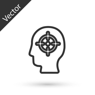 Gri çizgi kafa avlama ikonu beyaz arka planda izole edildi. İş hedefi ya da İstihdam tabelası. İş için insan kaynakları ve adam toplama. Vektör