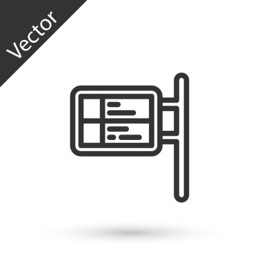 Gri çizgi toplu taşıma tahtası simgesi beyaz arkaplanda izole edildi. Mekanik skor tabelası. Trendeki billboarddaki uçuş bilgileri. Vektör