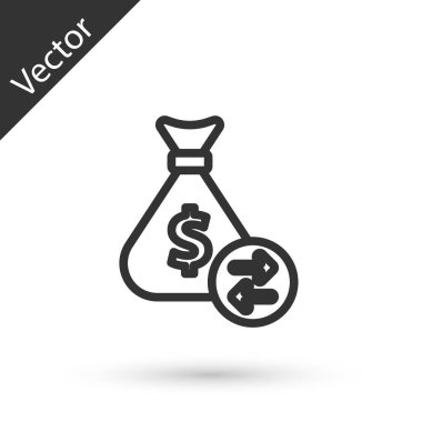 Gri çizgi Para Çantası simgesi beyaz arkaplanda izole edildi. Dolar ya da USD sembolü. Nakit bankacılık tabelası. Vektör