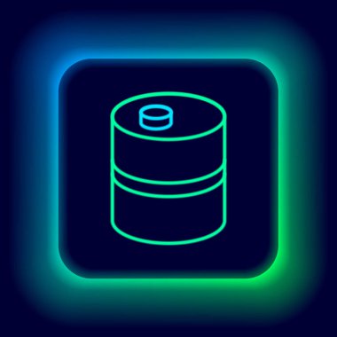 Parlayan neon hattı metal bira fıçısı ikonu siyah arkaplanda izole edildi. Renkli taslak konsepti. Vektör