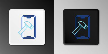 Kırık ekran simgesine sahip çizgi akıllı telefonu gri arkaplanda izole edildi. Parçalanmış telefon ekranı simgesi. Renkli taslak konsepti. Vektör