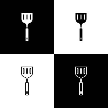 Spatula simgesini siyah ve beyaz arkaplanda izole et. Mutfak spatula ikonu. Barbekü spatula işareti. Barbekü ve ızgara aleti. Vektör