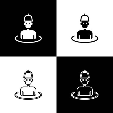 Sauna simgesindeki Adam 'ı siyah beyaz arkaplanda izole et. Vektör