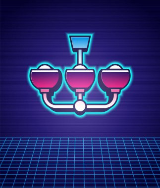 Retro tarzı Chandelier simgesi, gelecekten izole edilmiş manzara arka planı. 80 'lerin moda partisi. Vektör