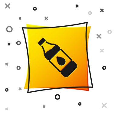 Beyaz arka planda izole edilmiş siyah su ikonu şişesi. Soda su içme tabelası. Sarı kare düğme. Vektör