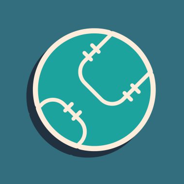 Yeşil arka planda izole edilmiş yeşil beyzbol topu ikonu. Uzun gölge tarzı. Vektör