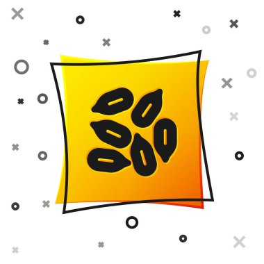 Beyaz arka planda izole edilmiş özel bir bitki simgesinin siyah tohumları. Sarı kare düğme. Vektör