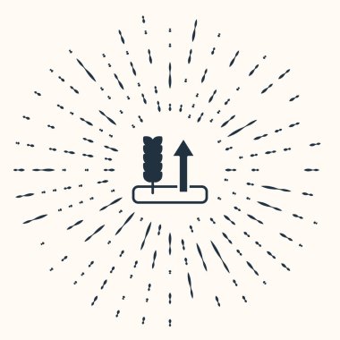 Pirinç, buğday, mısır, yulaf, çavdar ve bej arka planda izole edilmiş arpa ikonu içeren gri tahıllar. Buğday ekmeği sembolleri. Soyut çember rastgele noktalar. Vektör