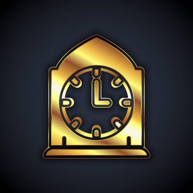 Siyah arkaplanda izole edilmiş altın saat simgesi. Zaman sembolü. Vektör