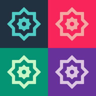 Pop Art İslami Sekizgen Yıldız Süsleme ikonu renk arkaplanında izole. Vektör