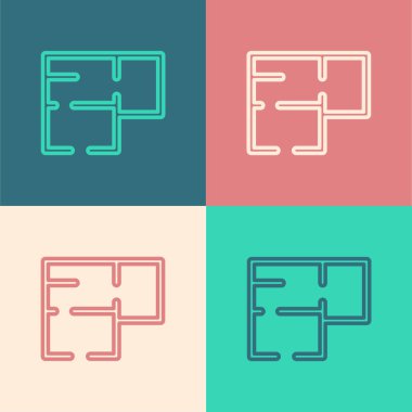 Pop Art Line House planı simgesi renk arkaplanında izole edildi. Vektör