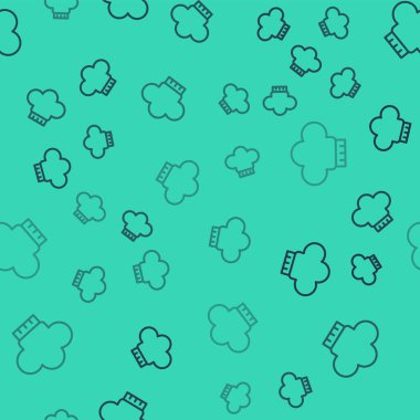 Siyah çizgi aşçı şapkası simgesi yeşil arka planda pürüzsüz desen izole etti. Aşçılık sembolü. Aşçı şapkası. Vektör