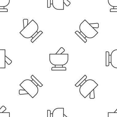 Gri çizgi havan ve tokmak simgesi beyaz arka planda izole edilmiş kusursuz desen. Vektör