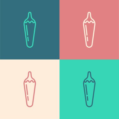 Pop Art Line Hot chili biber podu simgesi renk arkaplanında izole edildi. Market, mutfak ürünleri, baharat ve baharat paketi, yemek kitabı için tasarım. Vektör