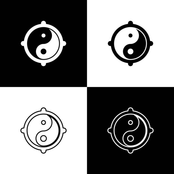 Set Yin Yang symbol of harmony and balance icon isolated on black and white background.  Vector