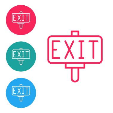 Kırmızı çizgi yangın çıkış simgesi beyaz arkaplanda izole edildi. Acil durum ikonunu ateşle. Simgeleri daire düğmelerine ayır. Vektör