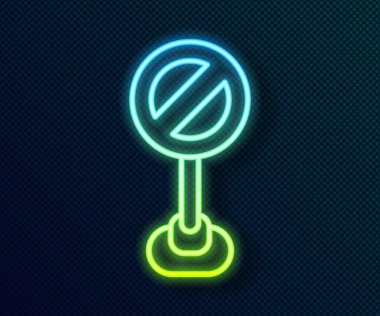 Parlayan neon hattı dur işareti simgesi siyah arkaplanda izole edildi. Trafik yönetmeliklerine göre dur işareti. Vektör