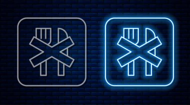 Parlayan neon hattı Ramazan oruç simgesi tuğla duvar arkasında izole edildi. Dini oruç. Vektör