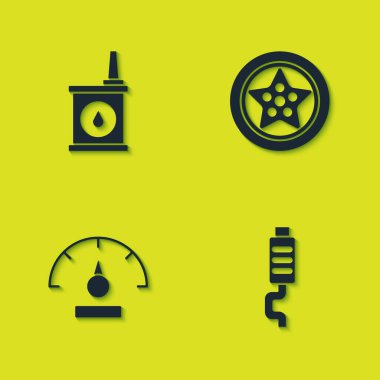 Motor yağı, araba susturucusu, hız göstergesi ve tekerlek simgesi için teneke kutuyu ayarlayın. Vektör