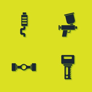 Araba susturucusu, uzaktan kumandalı anahtar, Chassis arabası ve boya sprey tabancası ikonu. Vektör