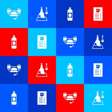 Bira kaskı, soğuk bira şişesi, plastik ve menü ikonu. Vektör