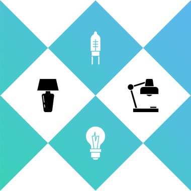 Masa lambası, ampul, diyot ve simge yayılıyor. Vektör