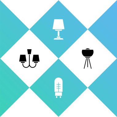 Chandelier, Light emisyon diyotu, Masa lambası ve Yer simgesini ayarla. Vektör