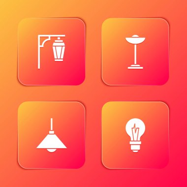 Klasik sokak lambasını, yer lambasını, lambayı ve ampul ikonunu ayarla. Vektör