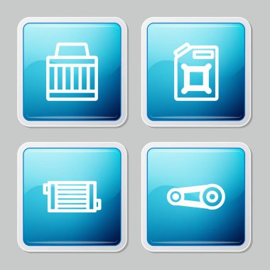 Hat araç hava filtresi, benzin için teneke kutu, radyatör soğutma sistemi ve zaman ayarlama kemeri ikonu. Vektör