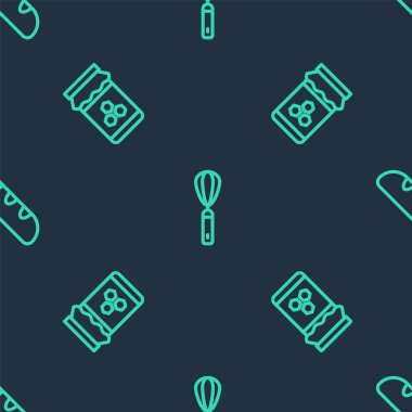 Mutfak çırpıcısını, bal kavanozunu ve Fransız ekmeğini pürüzsüz desene göre ayarla. Vektör