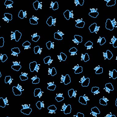 Simge simgelerinin çizgi interneti siyah arkaplanda izole edilmiş kusursuz desen. Bulut hesaplama tasarım konsepti. Dijital ağ bağlantısı. Vektör