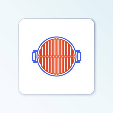 Barbekü ızgara simgesi beyaz arkaplanda izole edildi. Barbekü ızgarasının üst görüntüsü. Çelik ızgara. Renkli taslak konsepti. Vektör