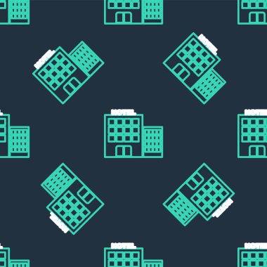 Line Otel binası simgesi siyah arkaplanda izole edilmiş. Vektör