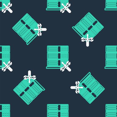 Tornavidalı satır veritabanı sunucusu ve anahtar simgesi siyah arkaplanda izole edilmiş dikişsiz kalıp. Ayarlama, servis, ayar, bakım, onarım, onarım. Vektör