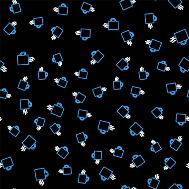 Çizgili kahve fincanı ikonu siyah arka planda izole edilmiş pürüzsüz desen. Çay fincanı. Sıcak içecek kahvesi. Vektör