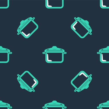 Çizgi Pişirme ikonu siyah arkaplanda izole edilmiş kusursuz desen. Haşlama ya da güveç besin sembolü. Vektör