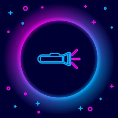 Parlayan neon hattı fener simgesi siyah arkaplanda izole edildi. Renkli taslak konsepti. Vektör