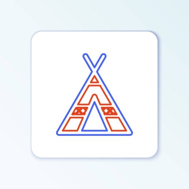 Beyaz arka planda izole edilmiş çizgi turist çadırı simgesi. Kamp sembolü. Renkli taslak konsepti. Vektör