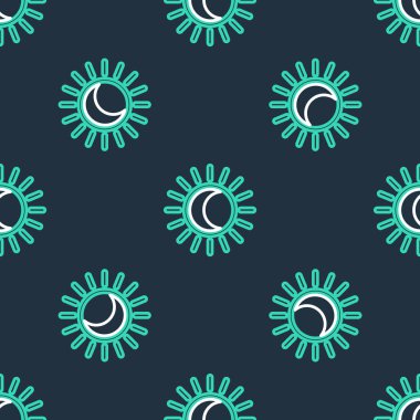 Güneş ikonunun çizgi tutulması siyah arkaplanda izole edilmiş kusursuz bir desen. Tam sonar tutulması. Vektör