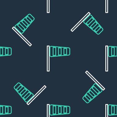 Çizgi konisi meteoroloji rüzgar gülü vane ikonu siyah arka planda izole edilmiş pürüzsüz desen. Rüzgâr Sock rüzgarın yönünü ve gücünü gösteriyor. Vektör