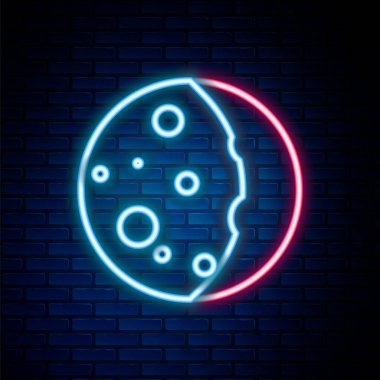 Parlayan neon hattı güneş tutulması ikonu tuğla duvar arka planında izole edildi. Tam sonar tutulması. Renkli taslak konsepti. Vektör