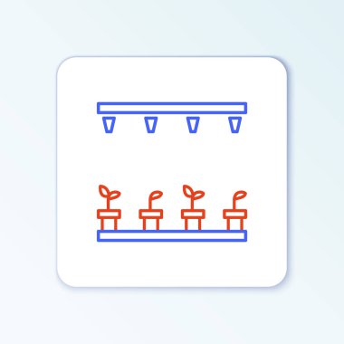 Beyaz arkaplanda çizgi otomatik sulama ikonu izole edildi. Su ekipmanları. Bahçe elemanı. Sprey tabanca ikonu. Renkli taslak konsepti. Vektör