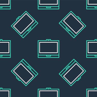 Ayna ikonlu çizgi makyaj tozu siyah arkaplanda izole edilmiş kusursuz desen. Vektör