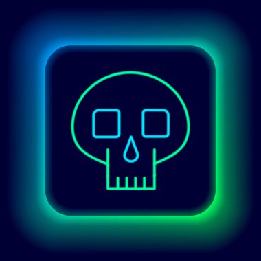 Parlayan neon hattı Skull simgesi siyah arkaplanda izole edildi. Renkli taslak konsepti. Vektör