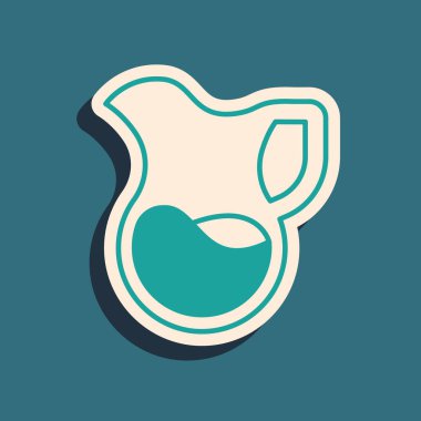 Yeşil arka planda izole edilmiş süt ikonu olan yeşil sürahi bardağı. Süt için çaydanlık. Süt içen cam sürahi. Uzun gölge tarzı. Vektör