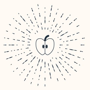 Gri Elma simgesi bej arka planda izole edildi. Yaprak sembollü meyve. Soyut çember rastgele noktalar. Vektör