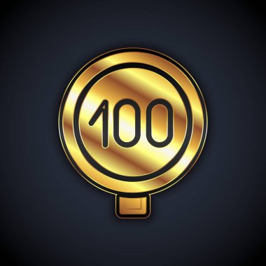 Siyah arkaplanda 100 km 'lik altın hız sınırı simgesi var. Vektör